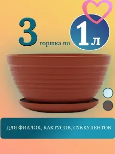 3 горшка 1 л с поддоном d 17 см "Алиса"