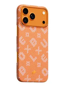 Чехол BlueO на iPhone 17 Pro Max с MagSafe, Tactile Woven Air Aramid (Kevlar) полностью кевларовый, ударопрочный, тонкий, легкий, с металлической защитой камеры, оранжевый