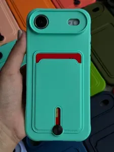 Чехол на iPhone 17 Air бирюзовый с карманом.