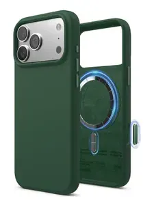 Чехол Elago на iPhone 17 Pro Max, Liquid Silicone MagSafe, силиконовый с покрытием Soft-touch, с встроенной тактильной кнопкой камеры, темно-зеленый