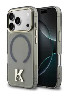 Чехол Karl Lagerfeld на iPhone 17 Pro, IML MagSafe, с металлическими рамкой и кнопками, с принтом Karl Head, черный