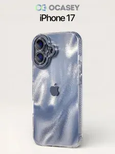 Чехол на iPhone 17 с защитой камеры голубой