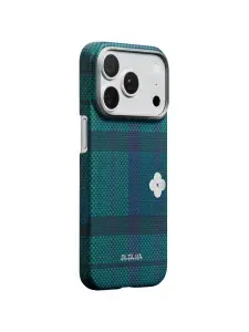 Pitaka Флора ин грид для iPhone 17 Pro Чехол для смартфона, ультра-тонкий, зелёно-синий