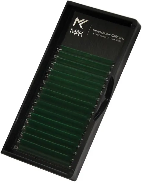 Цветные ресницы MAK (Natural Green) микс (16 линий) D 0.10 7-13mm