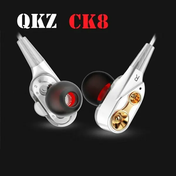 HiFi наушники QKZ CK8 проводные с микрофоном для телефона вакуумные мощные басы, цвет чёрный