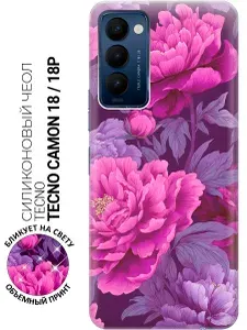 Силиконовый чехол на Tecno Camon 18 / 18P с принтом "Пурпурная нежность пионов"