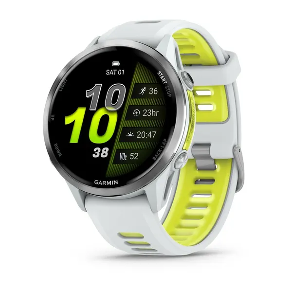 Часы Garmin Forerunner 970, сапфир, AMOLED, фитнес-трекер, белый, с зеленым ремешком