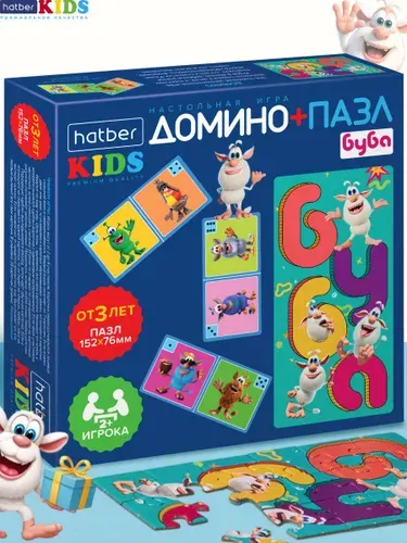 Игра настольная для детей Домино 28 карточек + Пазл 18 элементов Буба