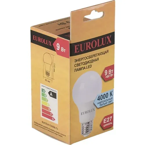 Лампа светодиодная LL-E-A60-9W-230-4K-E27 (груша 9Вт, нейтральный, Е27) Eurolux