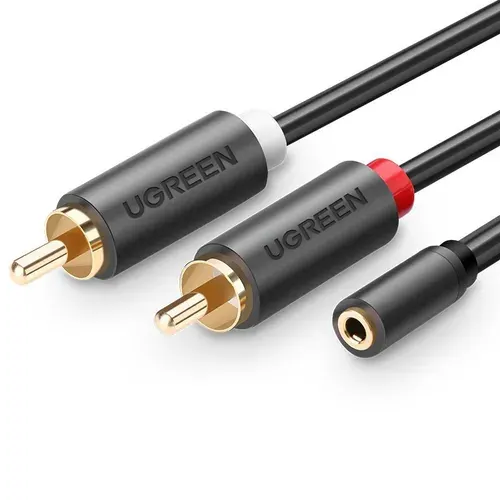 Аудиокабель UGREEN AV102 (10588) 3.5mm Female to 2 RCA Male Audio Cable. Длина: 1м. Цвет: серый