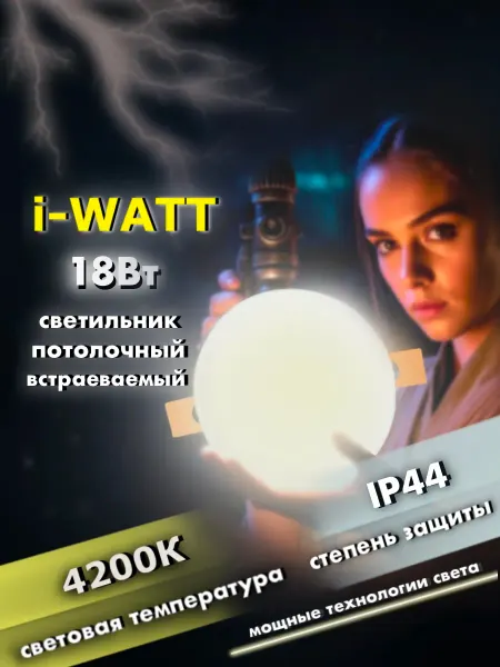 I-WATT Светильник светодиодный встраиваемый круг 18Вт 4200К IP44