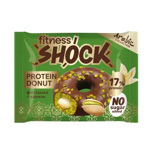 Донат протеиновый Фисташка-ваниль глазированный (без сахара), Fitness Shock, 70 г, Россия