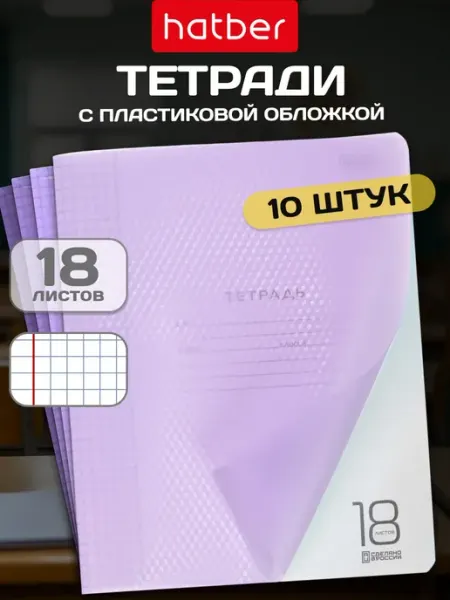 Hatber Тетрадь 18 листов в клетку 10 штук А5 пластиковая обложка