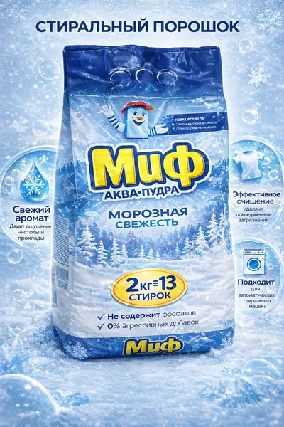 Миф Стиральный порошок 2 в 1 Автомат, для белого и цветного белья, 6 кг