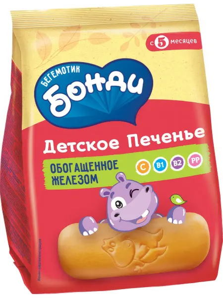 Бегемотик Бонди Печенье детское обогащенное железом, 180г