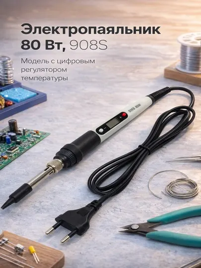 Электрический паяльник 908S 80Вт. Дисплей ЖК. Регулировка температуры 180-500 градусов