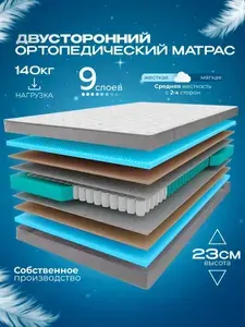 Ортопедический пружинный двуспальный матрас VITAFLEX Anatomic G Sk 180х190 см, ППУ, двусторонний, с кокосом, средней жесткости, в рулоне
