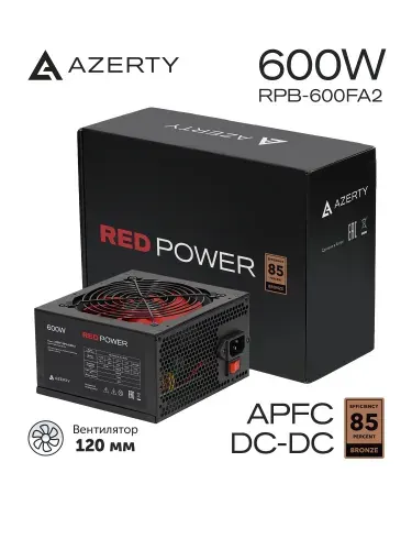 Блок питания для компьютера (ПК) ATX AZERTY RPB-600FA2, 600 Вт (черный)
