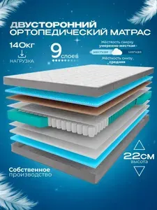 Ортопедический пружинный двуспальный матрас VITAFLEX Anatomic M Sk 185х195 см, ППУ, с кокосом, двусторонний, разной жесткости, с ручками, в рулоне
