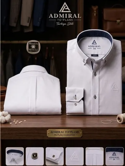 Школьная рубашка для мальчиков Admiral Collection, белая, 1–11 класс, длинный рукав