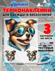 Термонаклейка для одежды и текстиля/ DTF наклейка для одежды/ 19*25 см Собака в очках_Той_Терьер
