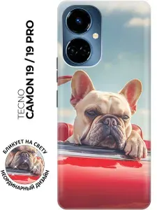 Силиконовый чехол на Tecno Camon 19 / 19 Pro с принтом "Бульдог в кабриолете"