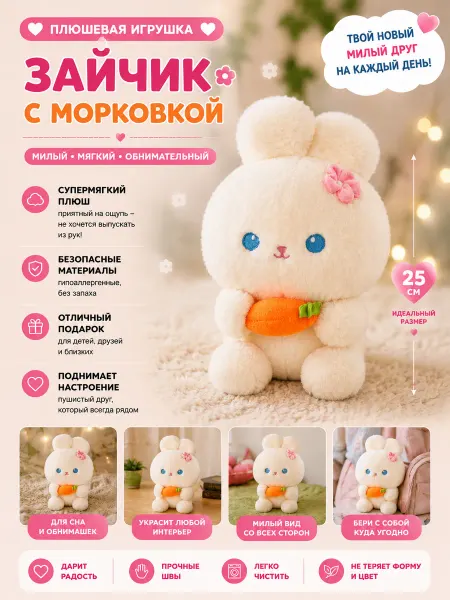 Плюшевая игрушка "Зайчик с морковкой"
