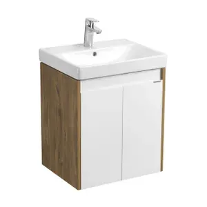 Тумба для ванной AQUATON Сканди Doors 45 белый глянец/дуб рустикальный 1A278701SDZ90 без раковины