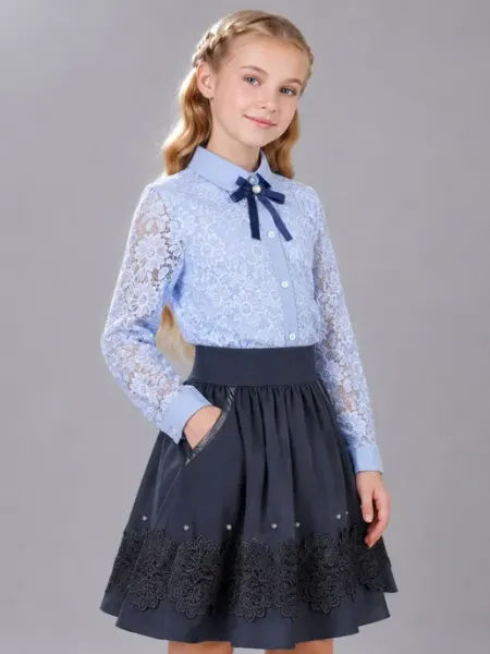 Annhi Shop Блузка школьная кружевная хлопковая