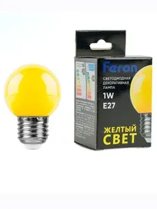 Лампа светодиодная жёлтая Feron, LB-37 Шарик E27 1W 2700K 25878, для гирлянд 1 штука
