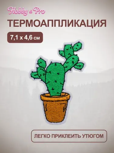 Термонаклейка для одежды, Кактус, 7,1x4,6 см, Hobby&Pro