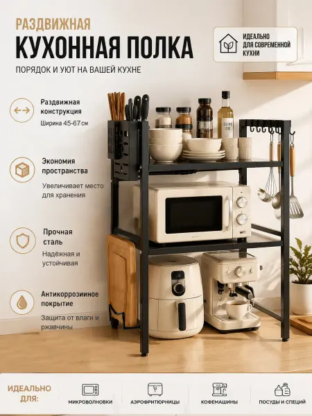 Настольная полка для микроволновки на кухню