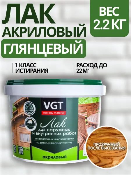 Лак акриловый по дереву бетону камню глянцевый (2 2 кг)