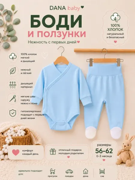 DANA baby Боди рукавом ( антицарапками) и ползунки для новорожденных