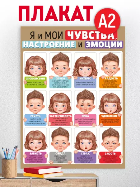 ТМ Империя поздравлений плакат обучающий эмоции человека, оформление детский сад, А2