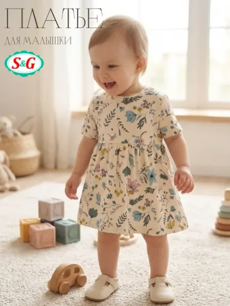 S&G Платье для девочки малышки хлопковое летнее праздничное
