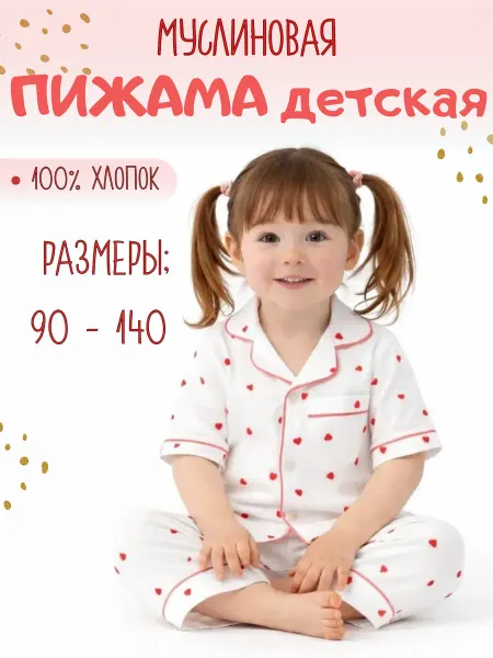 Детская муслиновая пижама с сердечками