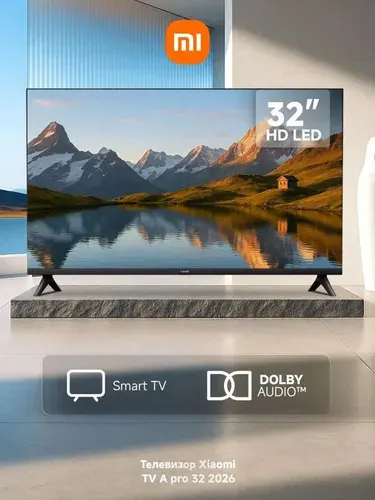 Xiaomi Телевизор Mi LED TV A Pro 32 2026 (L32MB-APRU), Wi-Fi 2,4 ГГц/5 ГГц, Bluetooth, голосовой помощник, Dolby Audio, 32″ HD, черный, темно-серый