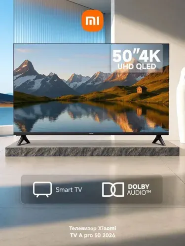 Xiaomi Телевизор Mi LED TV A Pro 50 2026 (L50MB-APRU), Wi-Fi 2,4 ГГц/5 ГГц, Bluetooth, голосовой помощник, Dolby Audio, 50″ 4K UHD, серый, темно-серый