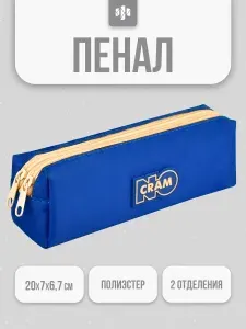 Пенал школьный 20x7x6,7 см из полиэстера на молнии, 2 отделения