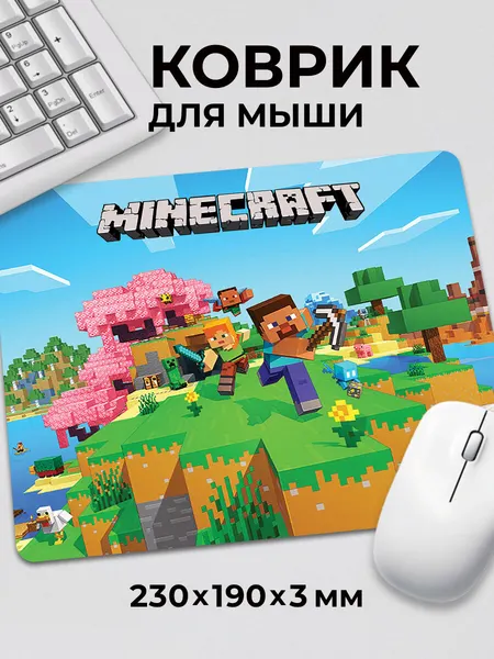 Коврик для мышки с приколом мем Minecraft Майнкрафт заставка, на нескользящем резиновом основании 230x190x3 мм