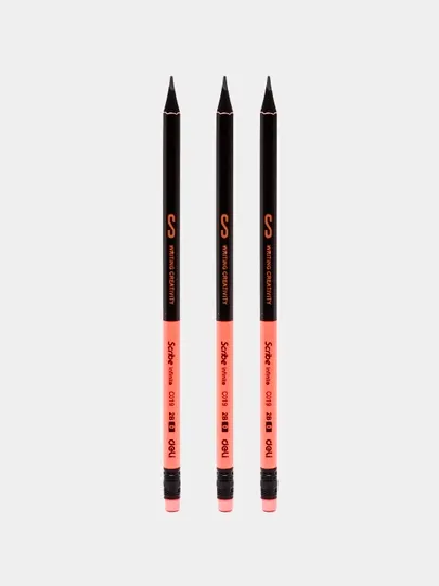 Карандаш черный с резинкой 2B 2.4mm Deli EC019-2B. 3 штук
