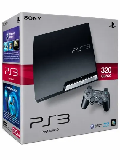 PlayStation 3 Slim 320GB — игровая приставка PS3 + 2 джойстика + игры