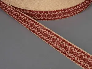 Лента русская символика 2,3 см х 5 метров / тесьма для рукоделия бордовая славянская символика