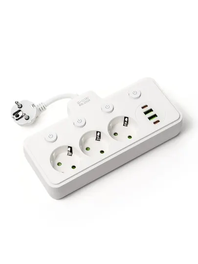 Сетевой фильтр Pilot, разъем USB для быстрой зарядки, розетки 3/2, 2 USB,2 Type-C, кабель 8 см