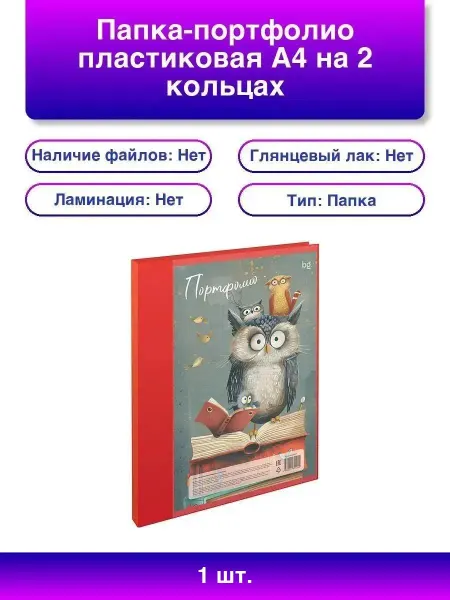 BG 1шт. Папка-портфолио А4 на 2 кольцах, универсальная