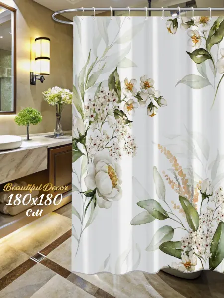 Beautiful decor Штора для ванной тканевая с цветочным рисунком