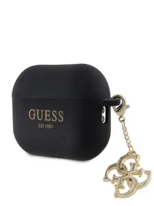 Чехол Guess Liquid silicone для беспроводных наушников Apple Airpods Pro 2 / Аирподс Про 2 силиконовый c эффектом софт тач, с подвеской Big 4G charm, черный