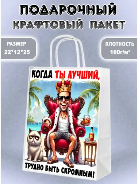 ПринтМАК Мужской подарочный пакет крафт бумажный