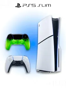 Игровая приставка Sony PlayStation 5 Slim с дисководом + 2 геймпад (зелено-черный, Remix Green)
